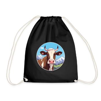 Kuh Aquarell Karikatur Kawaii Haustier Tier Bunt - Turnbeutel - Schwarz - Vorne