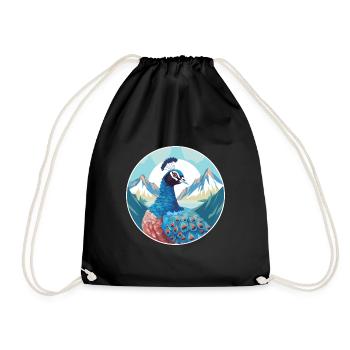 Paon Aquarelle Dessin Animé Kawaii Animal De Compagnie Animal Couleur - Sac de sport léger - noir - Devant