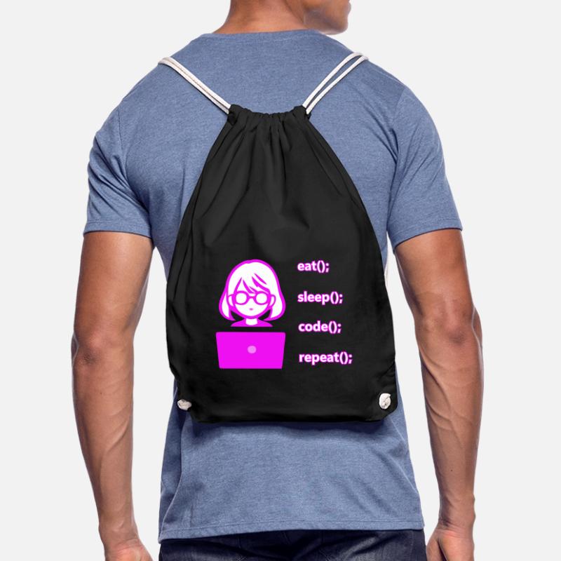 eat sleep code repeat Frau Computer Turnbeutel