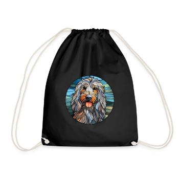 Bergamasco Dog Breed Stained Glass Colorful Waterc - Drawstring Bag - black - Front