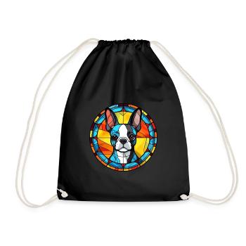 Boston Terrier chien race vitrail coloré Wa - Sac de sport léger - noir - Devant
