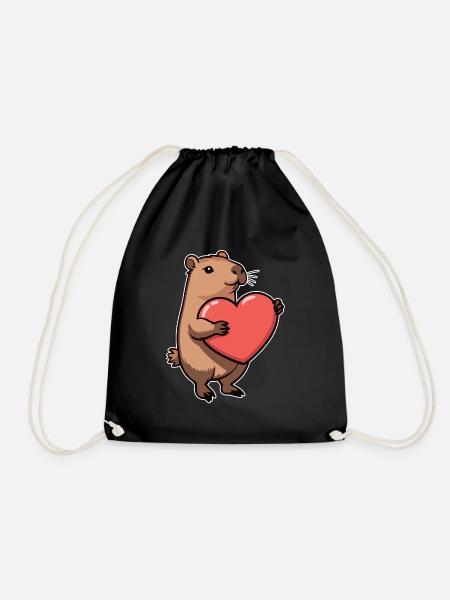 Capybara mit Herz Valentinstag - Turnbeutel - Schwarz