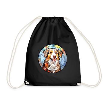 English Shepherd Dog Breed Stained Glass Colorful - Drawstring Bag - black - Front