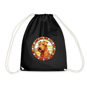 Irish Terrier Dog Breed Stained Glass Colorful Wat - Drawstring Bag - black - Front