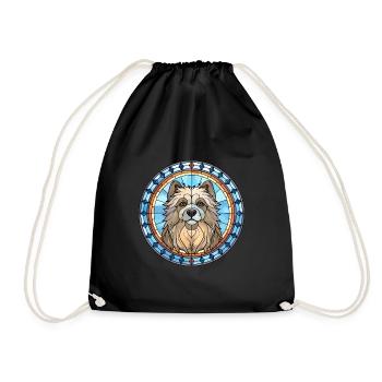 Keeshond Dog Breed Stained Glass Colorful Watercol - Drawstring Bag - black - Front
