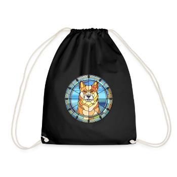 Jindo Dog Breed Stained Glass Colorful Watercolor - Drawstring Bag - black - Front