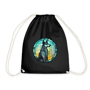 Karelo Finnish Laika Dog Breed Stained Glass Color - Drawstring Bag - black - Front
