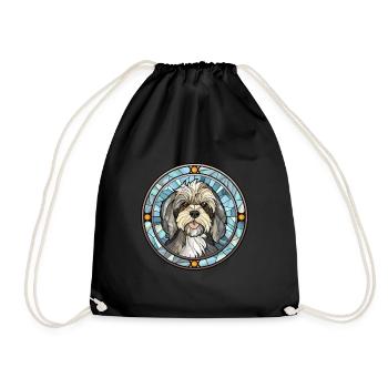 Lowchen Dog Breed Stained Glass Colorful Watercolo - Drawstring Bag - black - Front