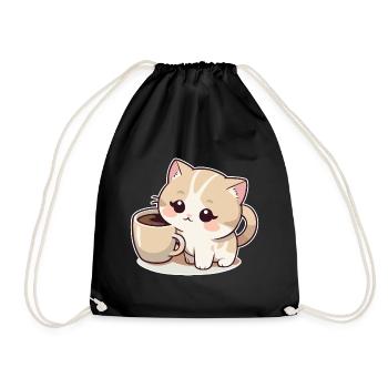 Cat with Coffee - Drawstring Bag - black - Front
