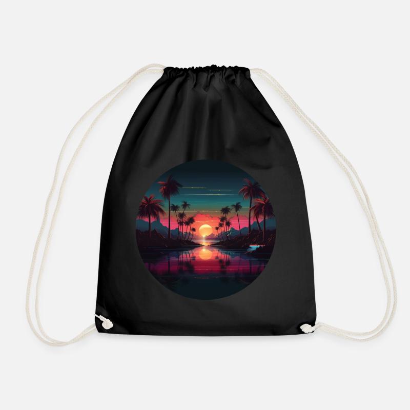 Vintage Sunset Graphic 70s Retrowave Illustration - Turnbeutel - Schwarz