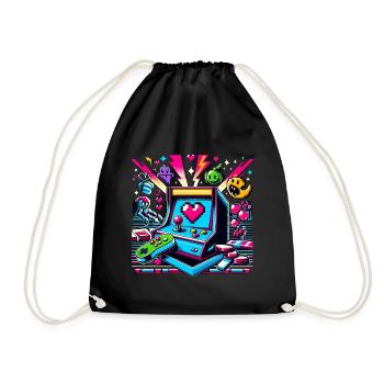 Pixel Art Arcade Game - Drawstring Bag - black - Front