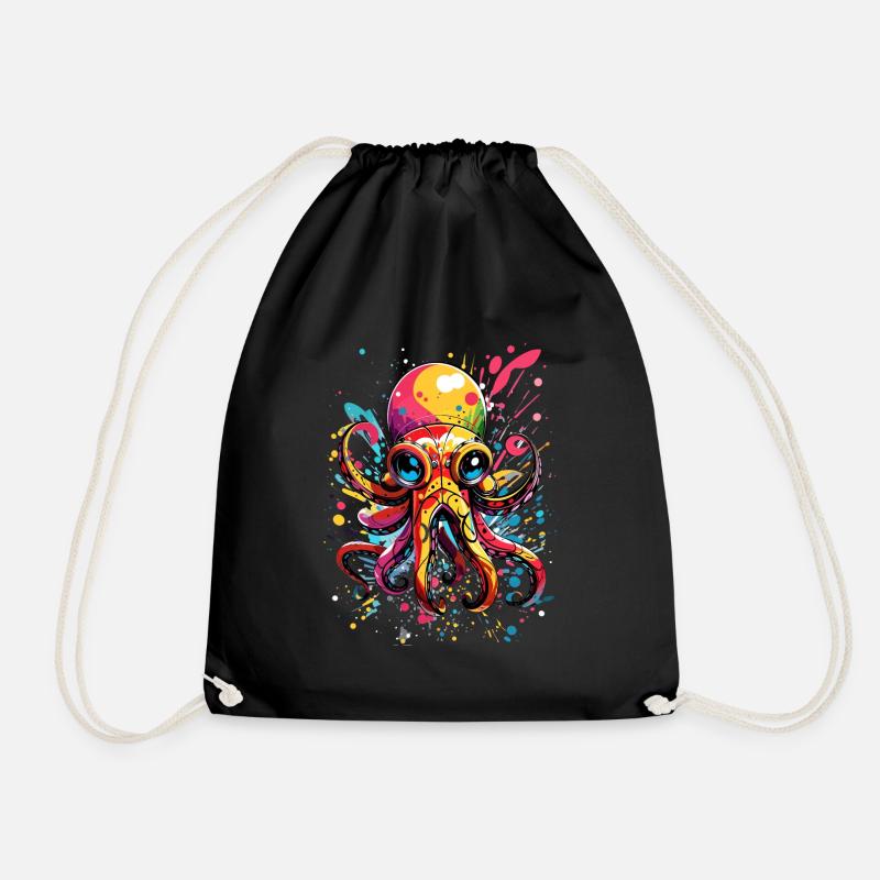 Colorful Octopus - Drawstring Bag - black