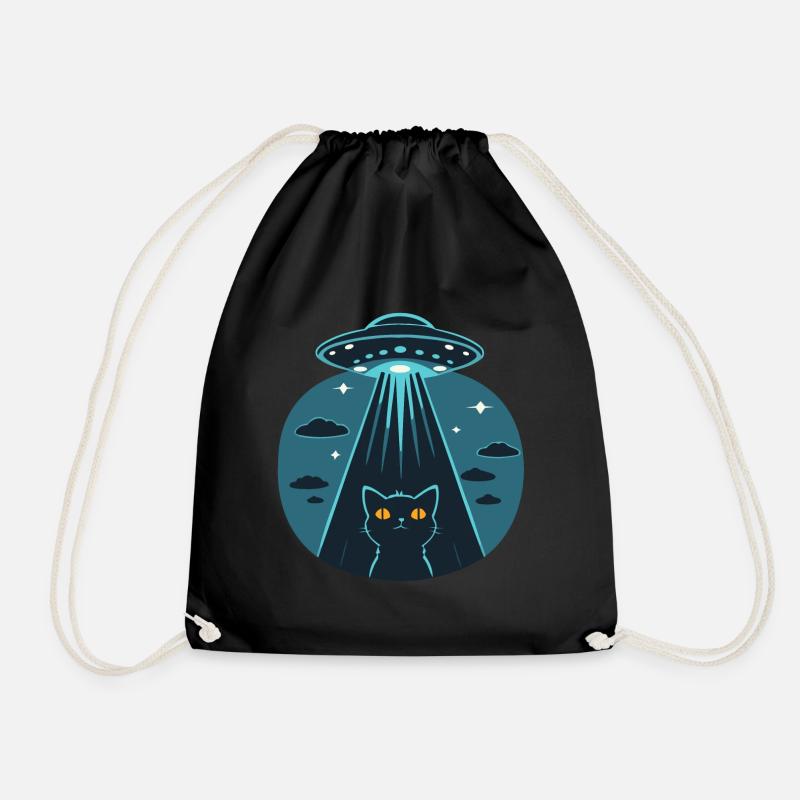 Witziges Ufo, Alien, Katze - Turnbeutel - Schwarz
