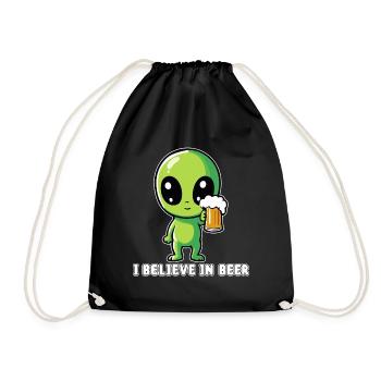 ALIEN with beer "I believe in beer" - Drawstring Bag - black - Front