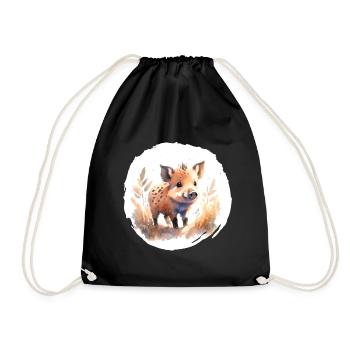 Wild Boar Piglet Watercolor - Drawstring Bag - black - Front