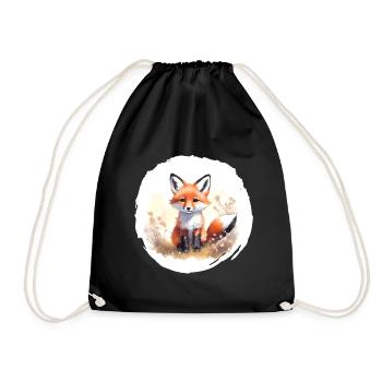 Fox Watercolor - Drawstring Bag - black - Front