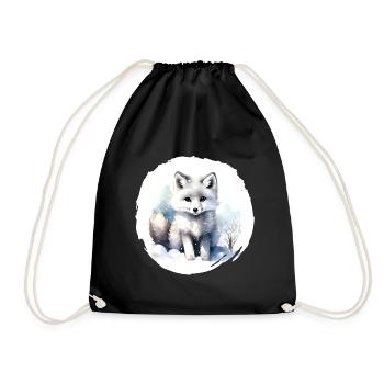 Arctic Fox Watercolor - Drawstring Bag - black - Front