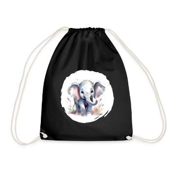 Aquarelle Éléphant - Sac de sport léger - noir - Devant