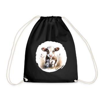 Calf Watercolor - Drawstring Bag - black - Front