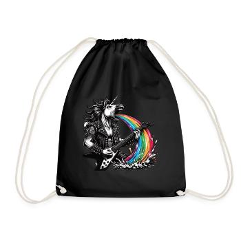 Rocker Heavy Metal Unicorn Pukes Rainbow - Drawstring Bag - black - Front