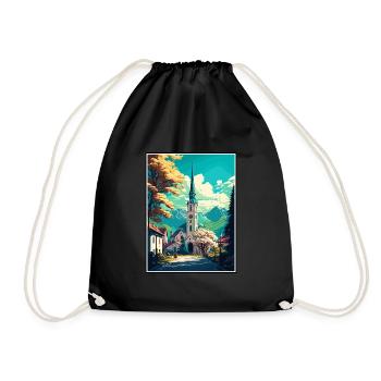 Hallein Austria Vintage Travel Poster WPA Souvenir - Drawstring Bag - black - Front