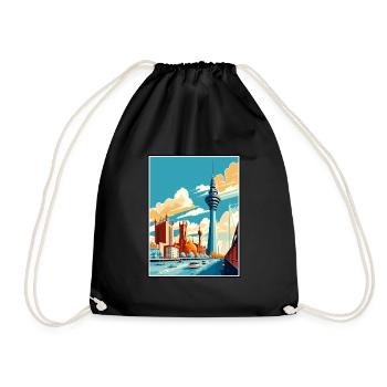 Dusseldorf Germany Vintage Travel Poster Souvenir - Drawstring Bag - black - Front