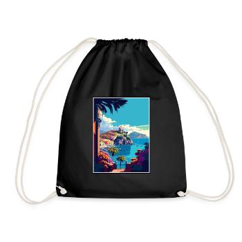Ischia Italy Coastal Vintage Travel Poster WPA Art - Drawstring Bag - black - Front