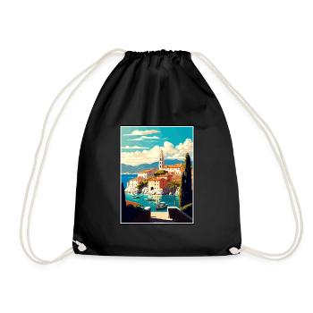 Brac Kroatien Vintage Reiseposter WPA Souvenir - Turnbeutel - Schwarz - Vorne