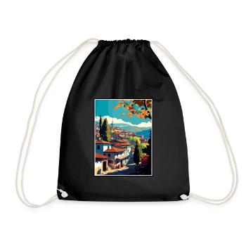 Safranbolu Turkey Vintage Travel Poster Souvenir - Drawstring Bag - black - Front