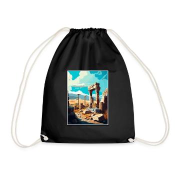 Göbeklitepe Turkey Vintage Travel Poster Souvenir - Drawstring Bag - black - Front