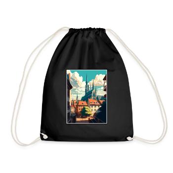 Erfurt Germany Vintage Travel Poster WPA Souvenir - Drawstring Bag - black - Front