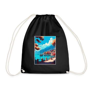 Fethiye Decoration Turkey Vintage Travel Poster - Drawstring Bag - black - Front