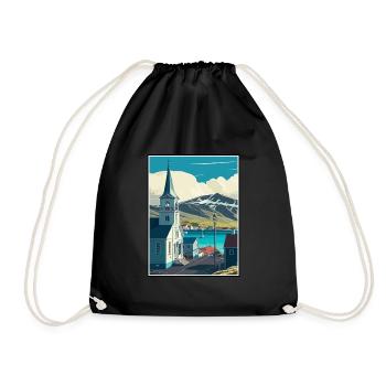 Husavik Iceland Vintage Travel Poster WPA Souvenir - Drawstring Bag - black - Front