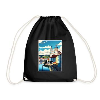Passau Germany Vintage Travel Poster WPA Souvenir - Drawstring Bag - black - Front