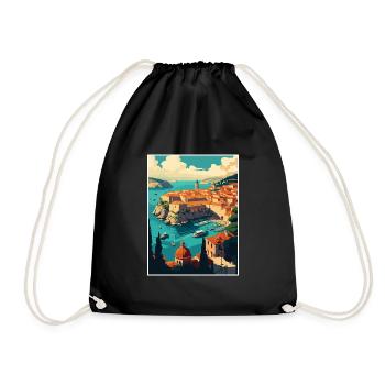 Dubrovnik Croatia Vintage Travel Poster Souvenir - Drawstring Bag - black - Front