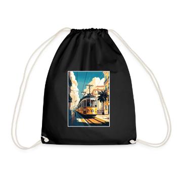 Lisbonne Portugal Tram Vintage voyage affiche WPA Art - Sac de sport léger - noir - Devant