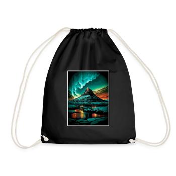Kirkjufell Iceland Vintage Travel Poster Souvenir - Drawstring Bag - black - Front