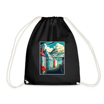Reykjavik Iceland Vintage Travel Poster Souvenir - Drawstring Bag - black - Front