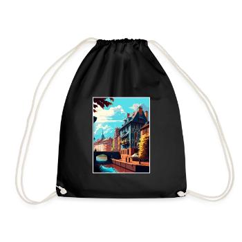 Strasbourg Decoration France Vintage Travel Poster - Drawstring Bag - black - Front