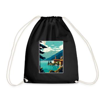 Lake Como Italy Decoration Vintage Travel Poster - Drawstring Bag - black - Front