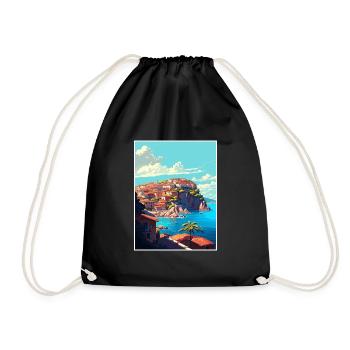Eze France Coastal Vintage Travel Poster Souvenir - Drawstring Bag - black - Front