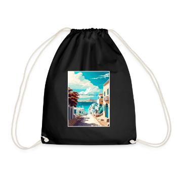 Mykonos Greece Decoration Vintage Travel Poster - Drawstring Bag - black - Front