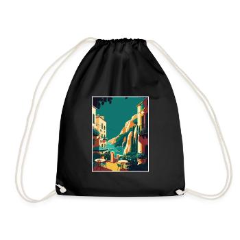Capri Italy Coastal Vintage Travel Poster Souvenir - Drawstring Bag - black - Front