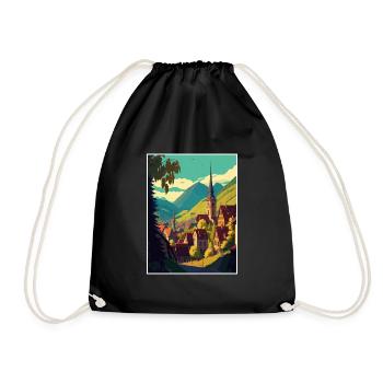Transylvania Romania Village Room Travel Poster - Drawstring Bag - black - Front