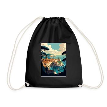 Dubrovnik Croatia Vintage Travel Poster Souvenir - Drawstring Bag - black - Front