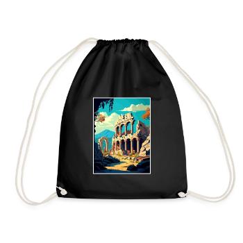 Termessos Turkey Vintage Travel Poster Souvenir - Drawstring Bag - black - Front