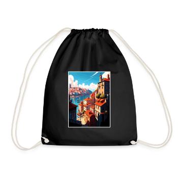 Porto Portugal Vintage Reiseposter WPA Souvenir - Turnbeutel - Schwarz - Vorne