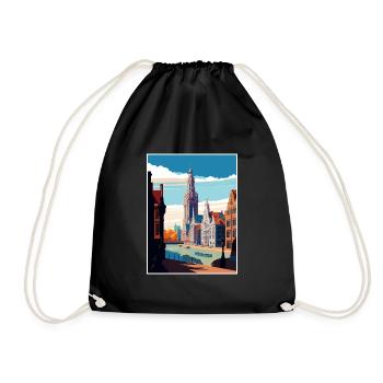 Antwerp Belgium Vintage Travel Poster WPA Souvenir - Drawstring Bag - black - Front