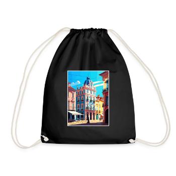 Caldas Da Rainha Portugal Vintage Travel Poster - Drawstring Bag - black - Front