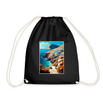 Folegandros Griechenland Dekoration Reiseposter - Turnbeutel - Schwarz - Vorne